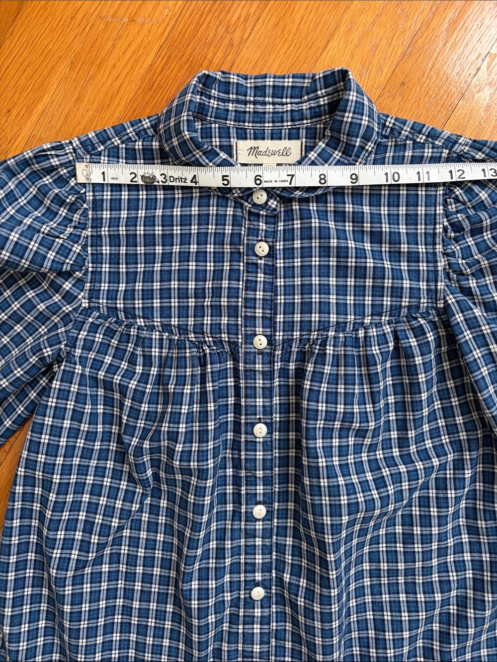 Madewell XXS Plaid Button Front Puff Sleeve Rounded Collar Blouse Top - Picture 9 of 12